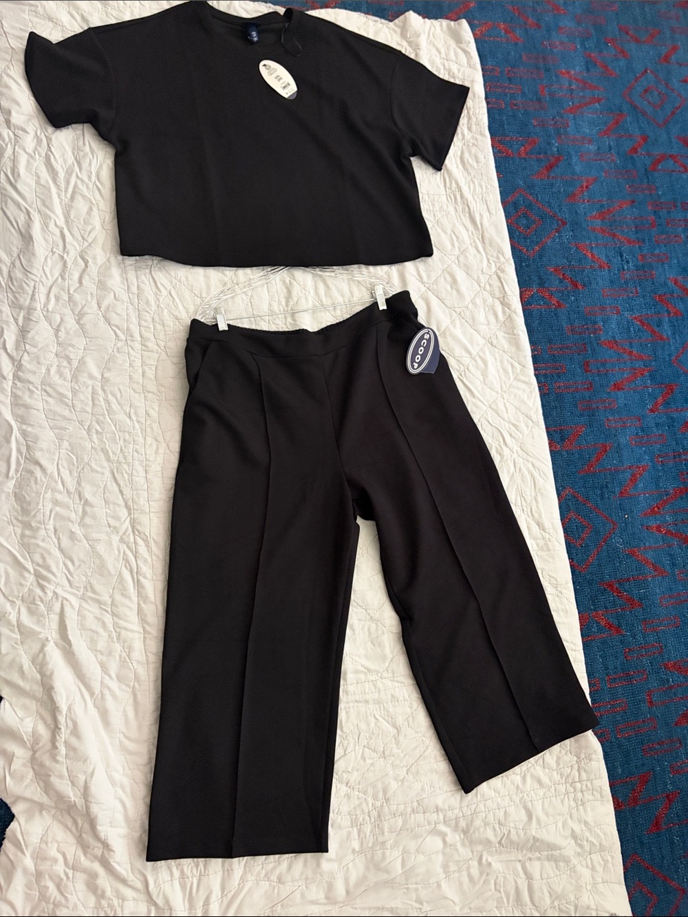 COOGI Black Cropped Wide-Leg Pants